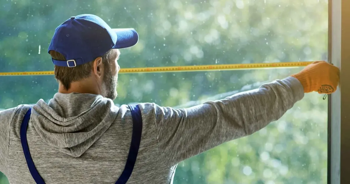man measuring windows